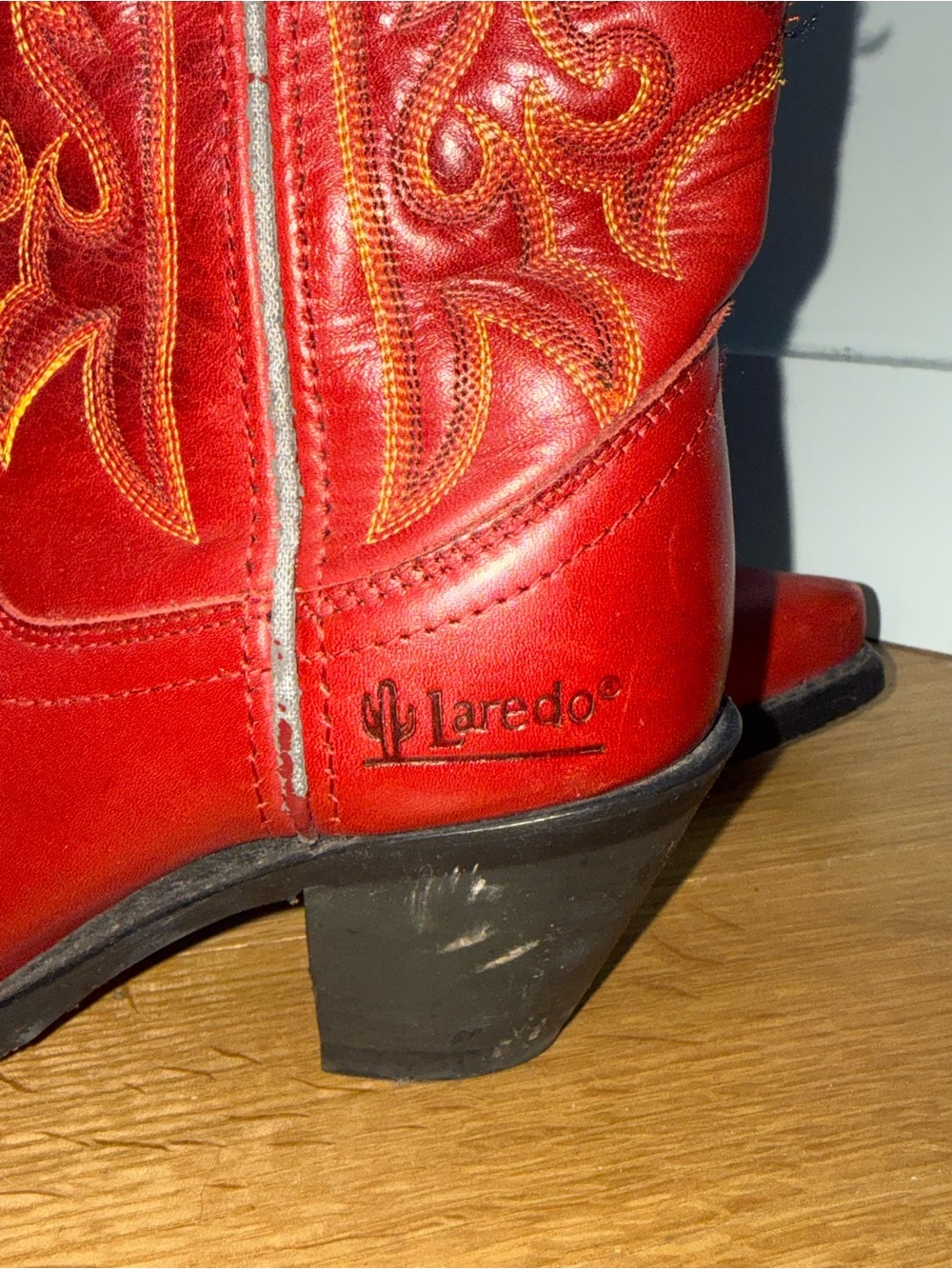 Laredo Red Western Cowboy Boots with Embroidered Shaft - Picture 2 of 5
